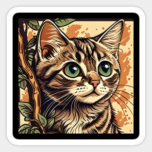 Colorful Funny Cat In The Tree - Love Cats Sticker